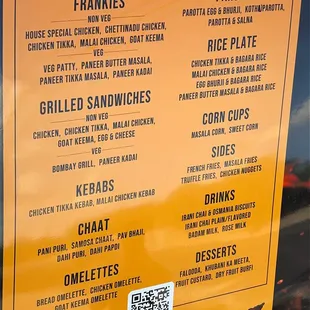 a menu for indian street food