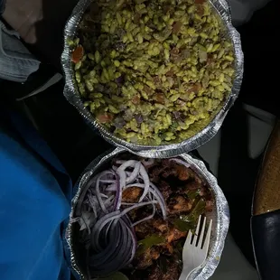 two bowls of food on a table