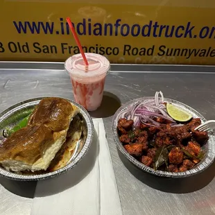 Vada pav, Chicken 65, Rose lassi