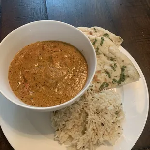 Butter Chicken, Garlic Naan, Rice Per Side Dish