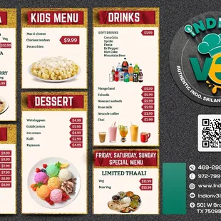 the menu of the restaurant