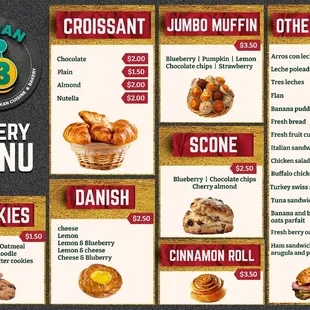 a menu for a bakery