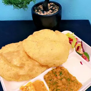 a plate of food and a bong tree