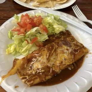 Cheese enchilada with red sauce