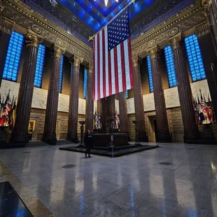 The Shrine Room was dedicated on Armistice Day in 1933. It features a garrison flag, the largest flag at a military base.