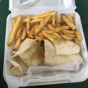 Falafel wrap and fries