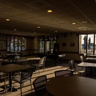 The downstairs clubhouse on a late afternoon