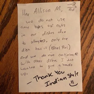 Note about my nut allergy :)