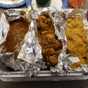 a tray of food and drinks