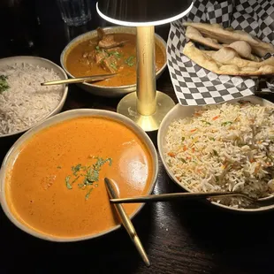 Goat Curry, chicken tikka masala
