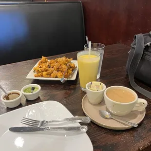Chai, lassie and pakoras.