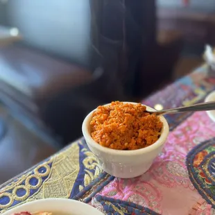 a bowl of food on a table