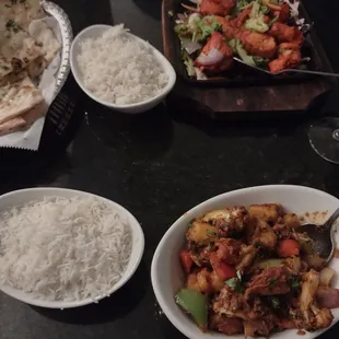 I can't even spell these dishes. One was vegetarian and the other chicken.