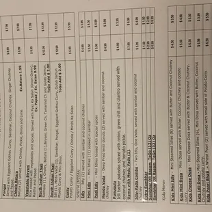 a list of food items