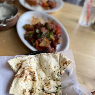 Garlic naan, chili chicken