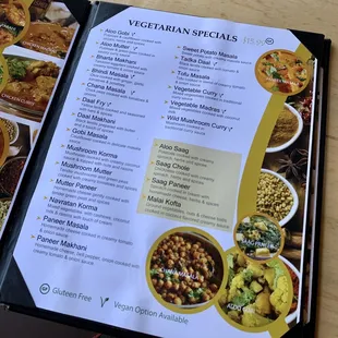 a menu for vegetarian specials