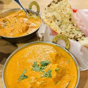 Chicken tikka masala, butter chicken and garlic naan!