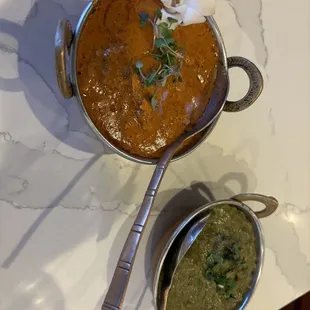 Butter chicken curry and Saag Paneer Curry