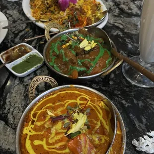 Lamb biryani (top), lamb curry (middle) and chicken masala (bottom)