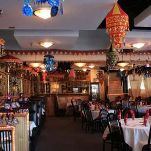 Elegantly decorated dinning area of India&apos;s Restaurant.