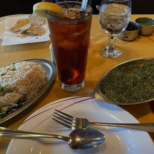 Fantastic Saag Paneer with Pulao Rice &amp; Iced Tea!!!