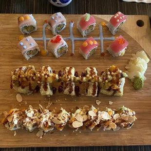 a sushi platter with various types of sushi