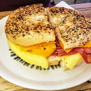 Ham, Egg and Cheese on an Everything Bagel at Indie