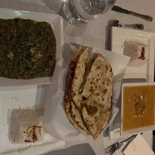 Lamb Saag, Malai Kofta, Garlic Naan / Rosemary Naan / Coconut Naan / Rock Salt Naan