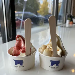 two bowls of ice cream on a table