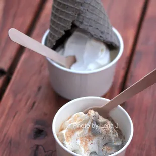 Hokkaido milk soft serve w/ waffle cone + small Hokkaido milk and black sesame swirl with kinako