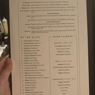 Indigo Crow. Cocktails and wine list.