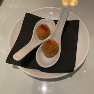 Amuse Bouche- Pimento Cheese Fritter with Pepper Jelly