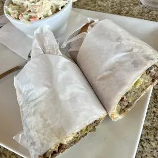 Buckeye chopped beef and cheese wrap with coleslaw