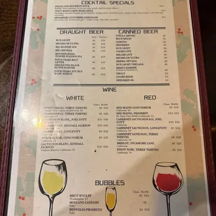 Bar and drink menu