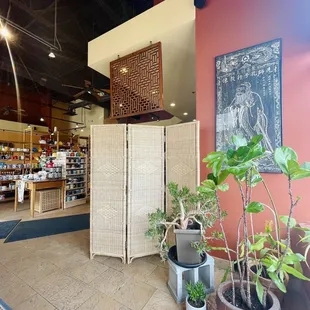 the inside of a tea shop