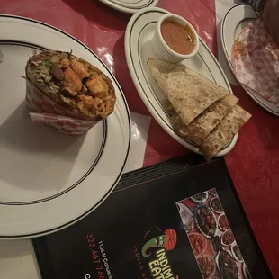chicken tikka masala burrito and lamb quesadilla