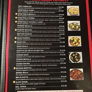 Menu - vegetarian (also vegan options)