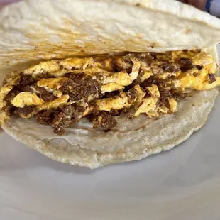 Chorizo taco on homemade corn tortilla