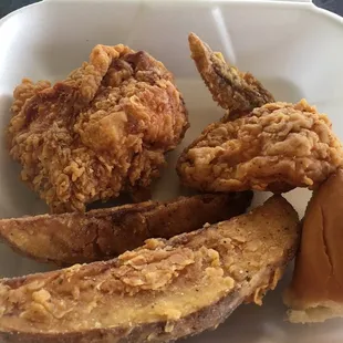 2 pieces (spicy), 3 wedges, and a roll for less than $6.