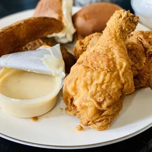 Our to go, Snack box +$4.00 2 Pieces Chicken, three 1 Wedge or any side and 1 bun 5/5 when chicken is hot