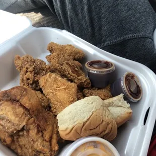 Chicken wings and breast and Mac n Cheese side.