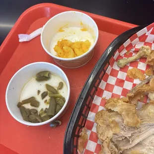 Side of green beans and sample mac &amp; cheese are delicious