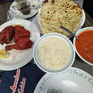 Tandoori chicken, butter chicken, garlic Naan
