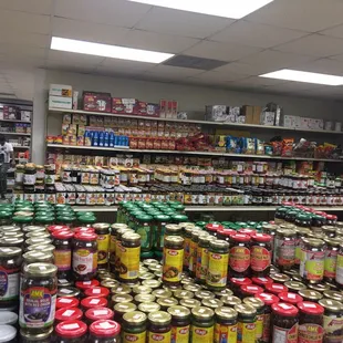 a large selection of canned goods