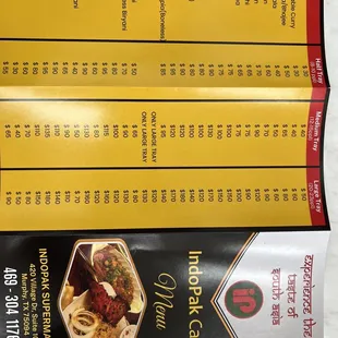 the menu of the restaurant