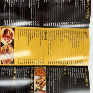 the menu of the restaurant
