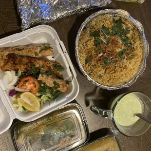 Chicken seek kabob, blend no flavor. Biryani great. Shrimp curry, way over cooked shrimp. Haleem, great.