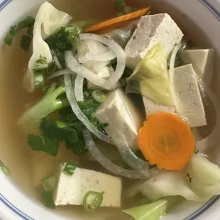 Soft tofu and veggie pho in veggie broth