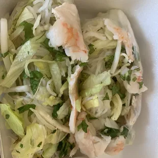 Who makes spring rolls like this??? Completely split open and falling apart. Impossible to eat without making a huge mess.