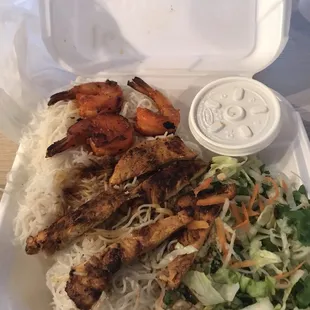 Chicken and shrimp vermicelli. Lots of noodles but very little meat